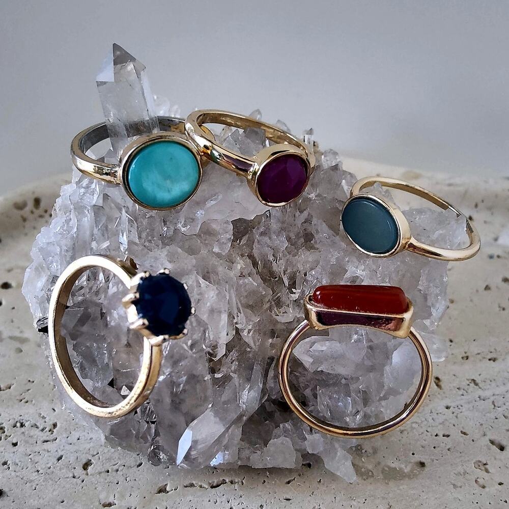 Multicolor Cabochon Style Ring Set 5 Piece